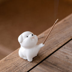Cute Dog Ceramic Incense Stick Holder, Small Animal Incense Burner, Desktop Tea Table Decor Gift