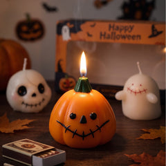 3-Pack Halloween Scented Candles, Pumpkin, Skull & Ghost