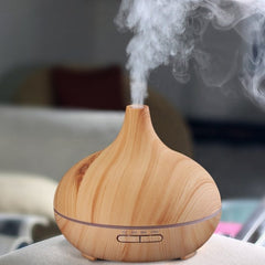 Wood Grain Aroma Diffuser, Mini Ultrasonic Air Humidifier with Colorful LED Light