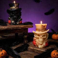 Halloween Skull Scented Candle, Gothic Top Hat Skeleton Candle for Halloween Decor