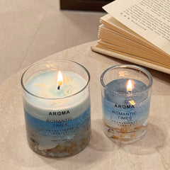 Ocean Scented Candle, Handmade Glass Jar Candle with Coastal Decor