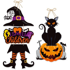 Halloween Door Hanging Sign – Spooky Pumpkin, Ghost & Witch Decor