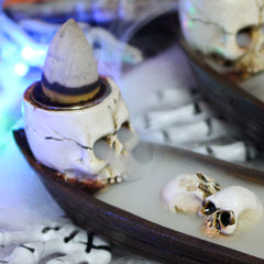 Skull Boat Backflow Incense Burner – Gothic Waterfall Smoke Holder & Halloween Decor