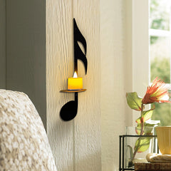 Music Note Wall Candle Holder – Black Metal Musical Symbol Candle Sconce