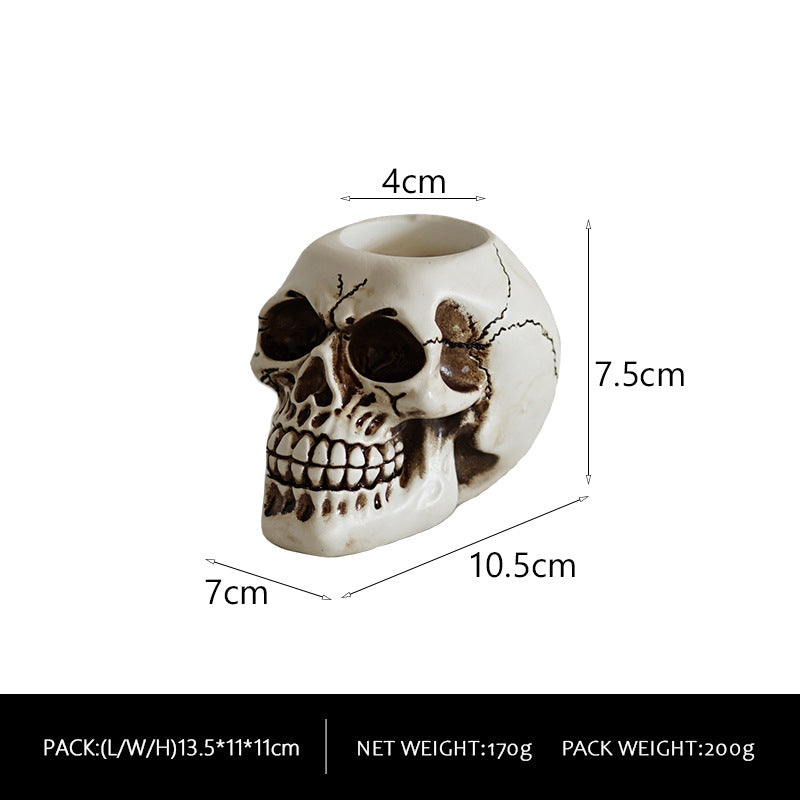 Halloween Skull Candle Holder, Resin Skull Tealight Candlestick Table Decor