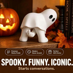 Funny Middle‑Finger Ghost Figurine, Spooky Halloween Tabletop Resin Decor