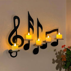Music Note Wall Candle Holder – Black Metal Musical Symbol Candle Sconce