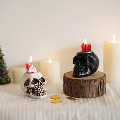 Halloween Skull Candle Holder, Resin Skull Tealight Candlestick Table Decor