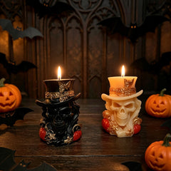 Halloween Skull Scented Candle, Gothic Top Hat Skeleton Candle for Halloween Decor