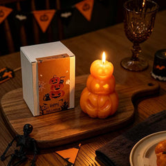 Halloween Stacked Pumpkin Scented Candles, 3 Ghost Face Designs, Festive Gift Box Set