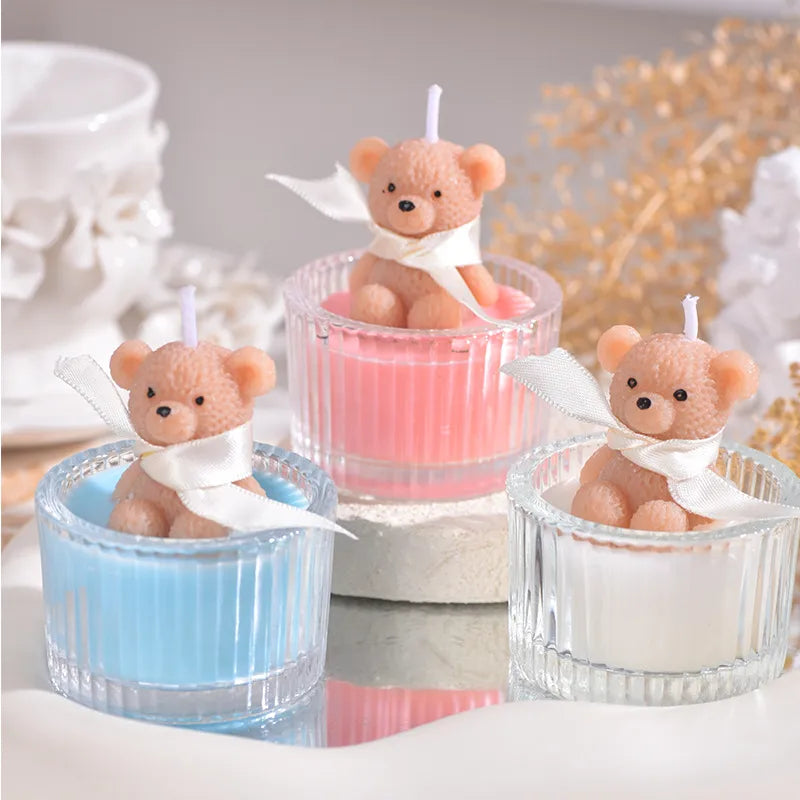 3-Pack Bear-Shaped Glass Scented Candles, Soy Wax Aromatherapy Candles for Home Decor & Gifts