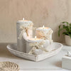 White Wooden Candle Holder Set – Rustic Tabletop Décor with Heart Tray
