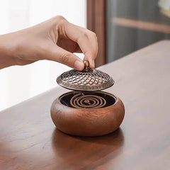 Rustic Walnut Wood Incense Burner – Mini Zen Aromatherapy Holder for Meditation & Home Decor