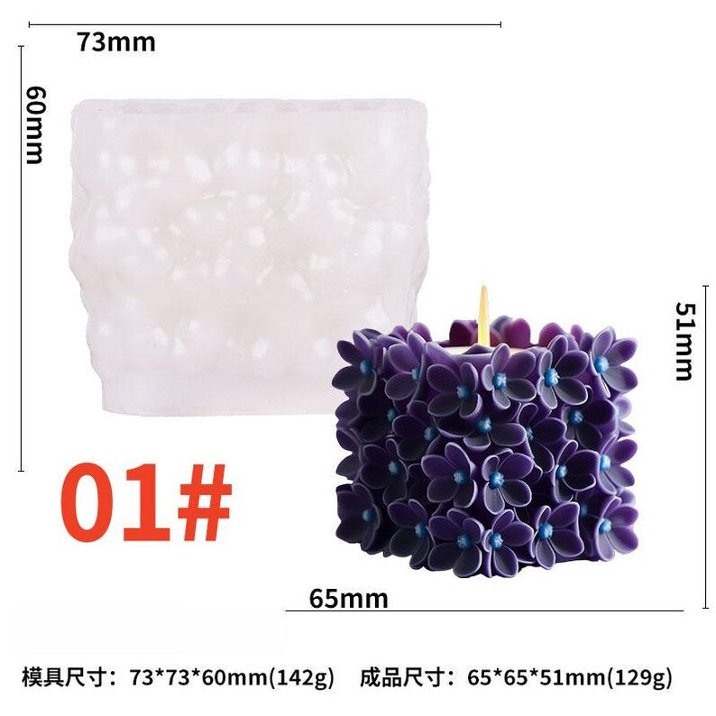 Square Hydrangea Candle Mold, Silicone Flower Mold for DIY Candle Making, Wax & Diffuser Crafts
