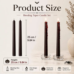 Bleeding Taper Candles, Black Red Drip Gothic Halloween Candles